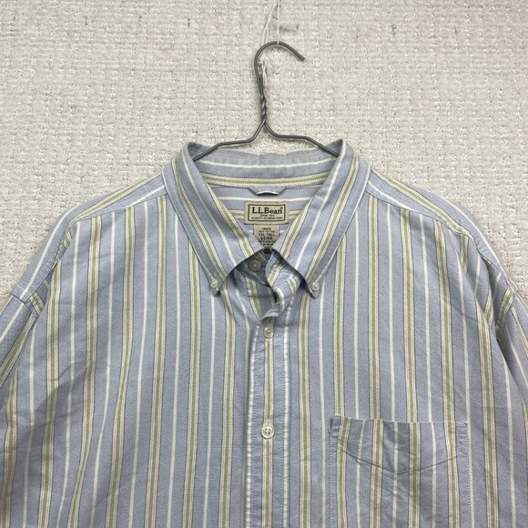 Vintage LL Bean Shirt Men XXL Tall Pastel Blue Green Stripes Oxford Button Down - Picture 2 of 11